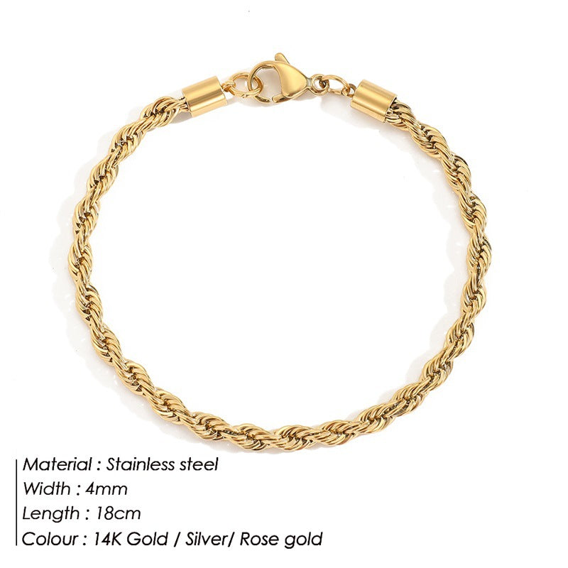 Wholesale Twist Chain Gold Stainless Steel Bracelet
